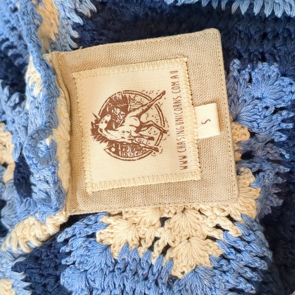 Chasing Unicorns Peacekeeper Crochet Midi Dress Blue NWOT S - Picture 16 of 16